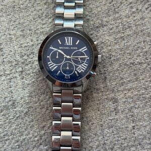 Michael Kors Chronograph with Silver Band and Navy Dial